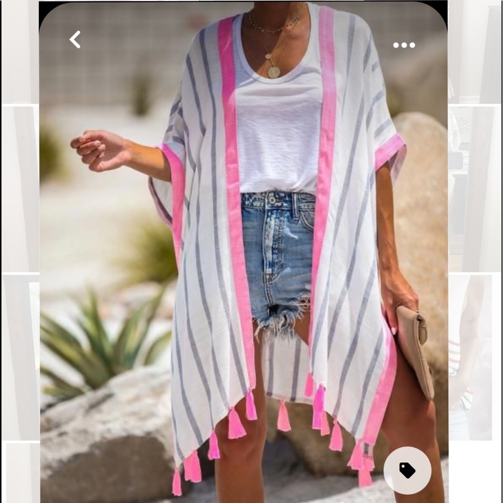 Striped shimmer tassel Kimono